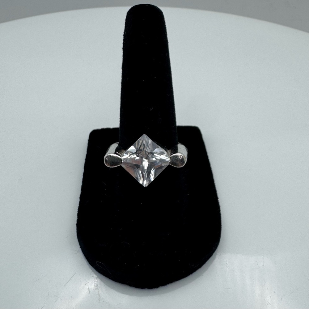 Vintage NF Sterling Silver Princess-Cut CZ Ring – Made in Thailand, Size 7